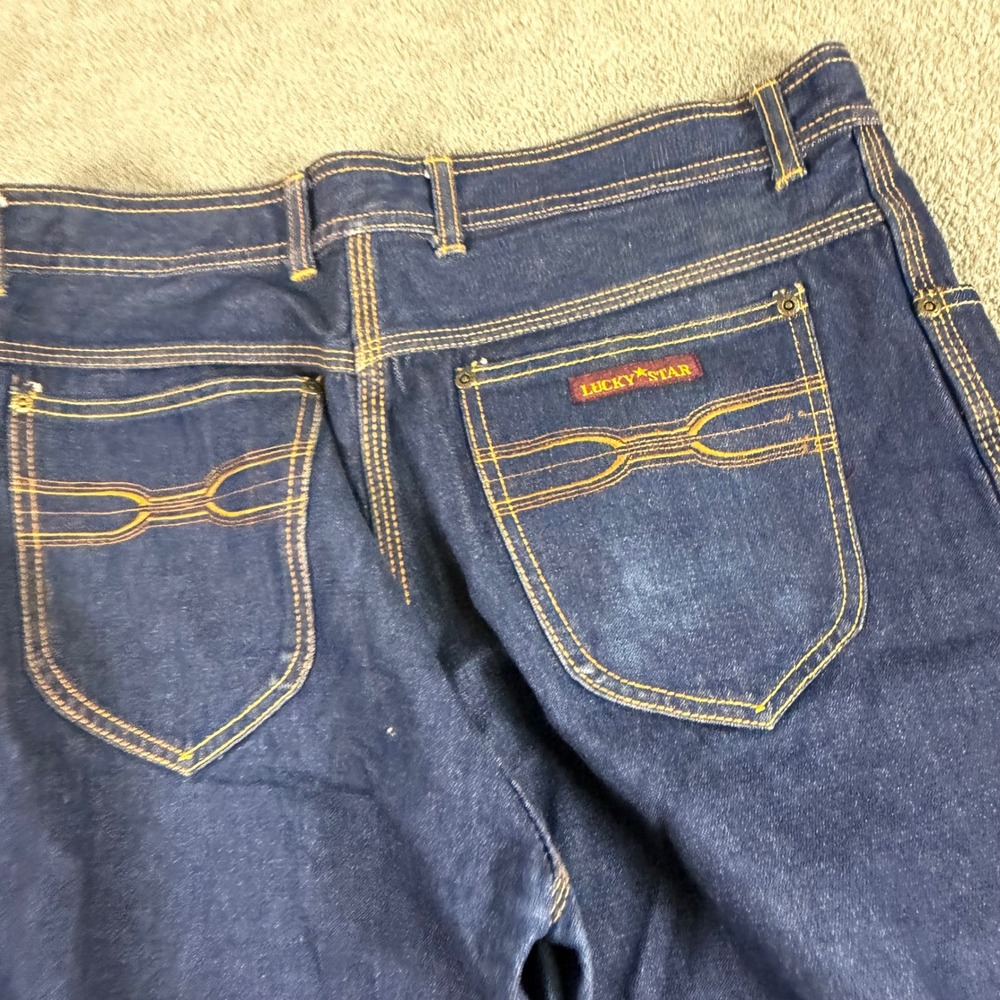 Lucky Star‎ Vintage Mens Straight Leg Jeans Dark Indigo Contrast Stitch 36x32